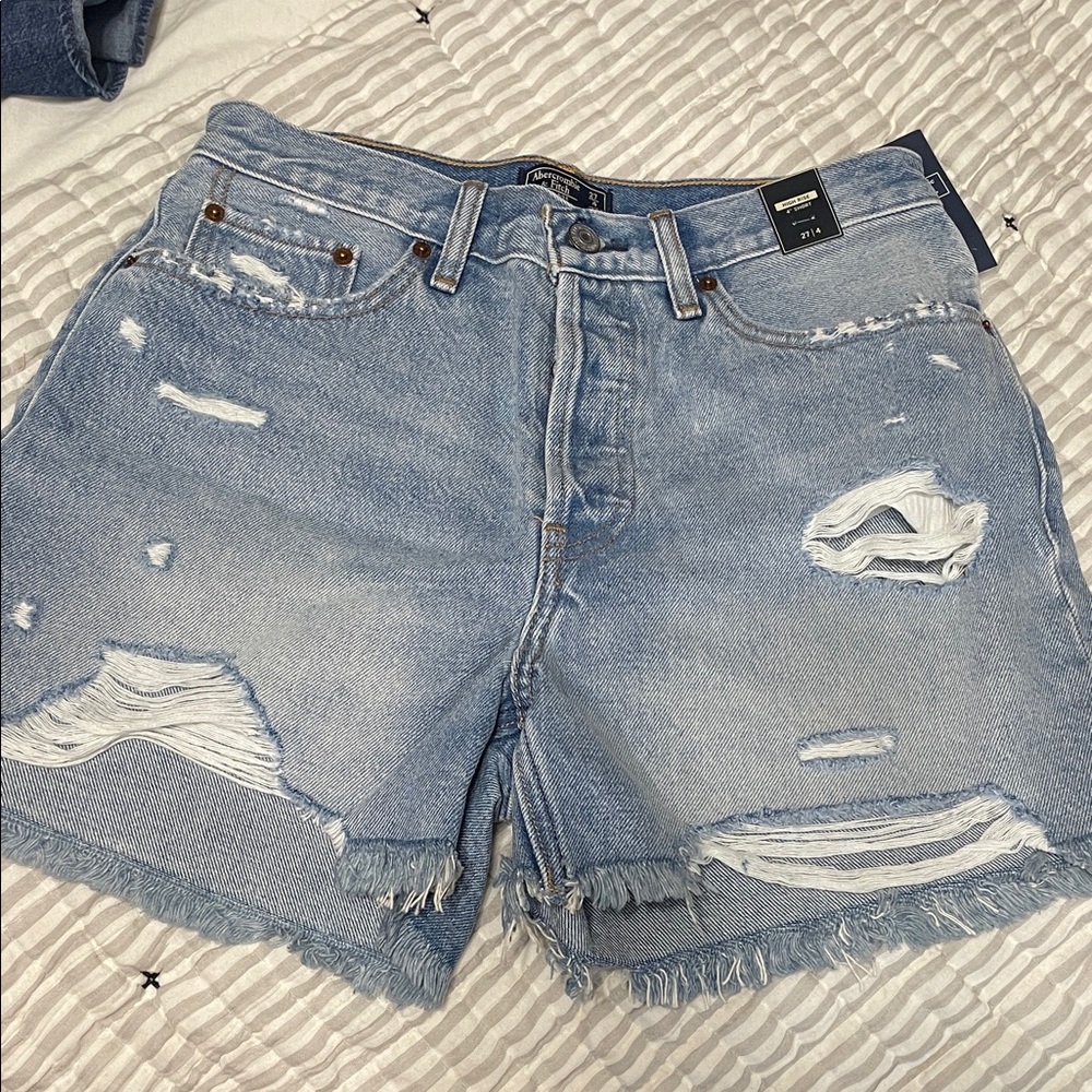 Distressed Light Blue Denim Shorts - Women